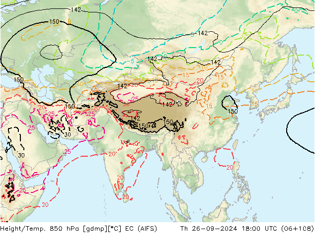 Height/Temp. 850 гПа EC (AIFS) чт 26.09.2024 18 UTC