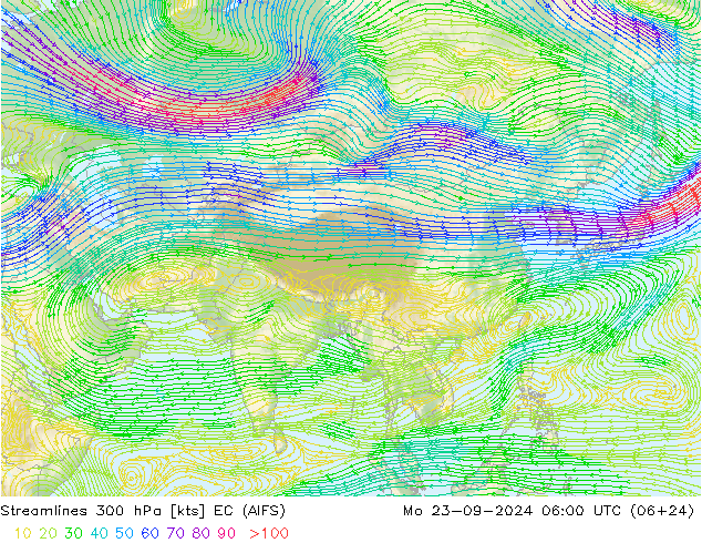 Rüzgar 300 hPa EC (AIFS) Pzt 23.09.2024 06 UTC