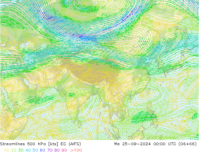 Stroomlijn 500 hPa EC (AIFS) wo 25.09.2024 00 UTC