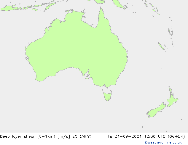 Deep layer shear (0-1km) EC (AIFS) di 24.09.2024 12 UTC