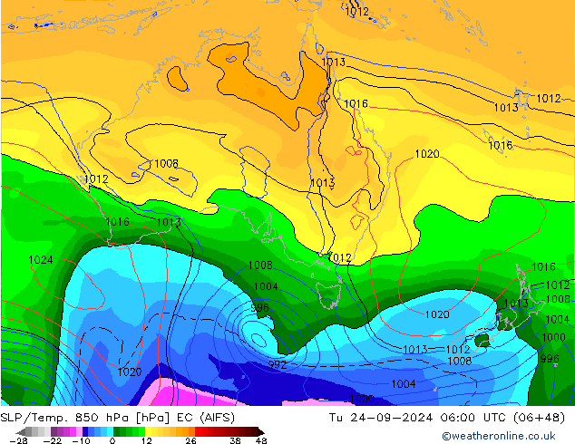 SLP/Temp. 850 hPa EC (AIFS) di 24.09.2024 06 UTC