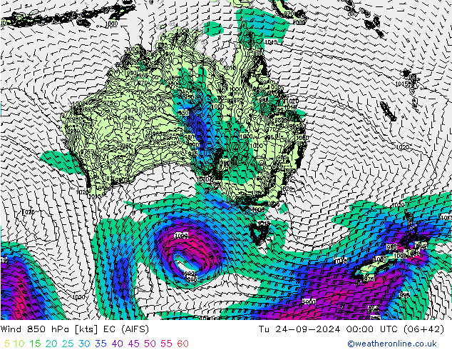 ветер 850 гПа EC (AIFS) вт 24.09.2024 00 UTC