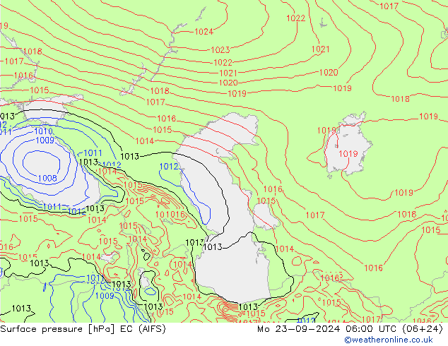 Pressione al suolo EC (AIFS) lun 23.09.2024 06 UTC