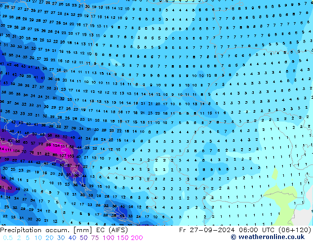 Precipitation accum. EC (AIFS) пт 27.09.2024 06 UTC