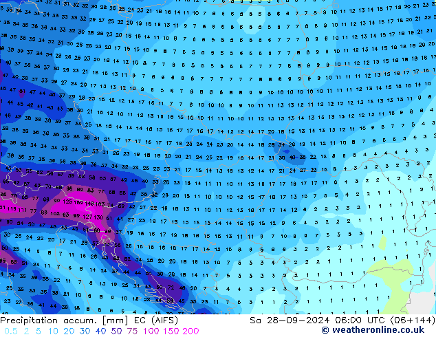 Precipitation accum. EC (AIFS) sab 28.09.2024 06 UTC