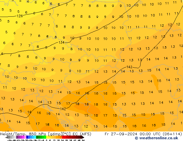 Yükseklik/Sıc. 850 hPa EC (AIFS) Cu 27.09.2024 00 UTC