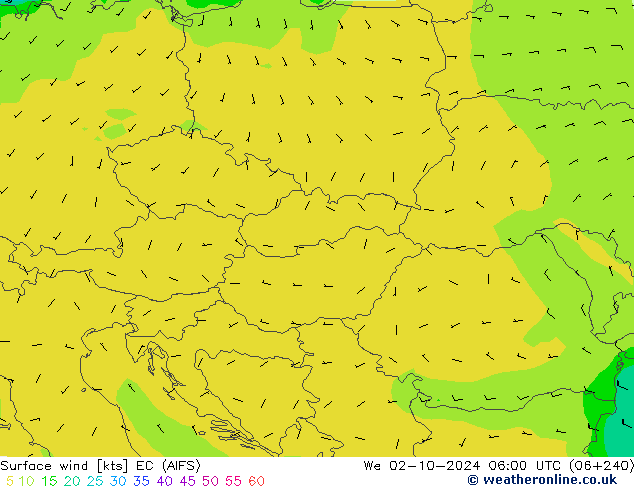 Rüzgar 10 m EC (AIFS) Çar 02.10.2024 06 UTC