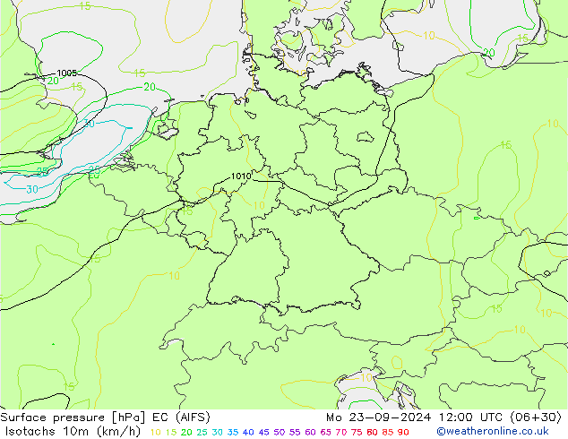 Isotachen (km/h) EC (AIFS) Mo 23.09.2024 12 UTC