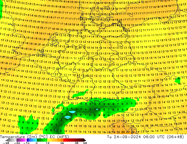 Temperature (2m) EC (AIFS) Tu 24.09.2024 06 UTC