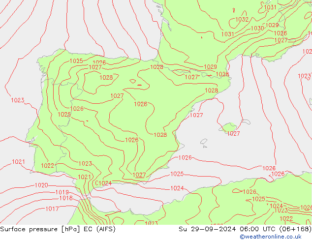 Surface pressure EC (AIFS) Su 29.09.2024 06 UTC