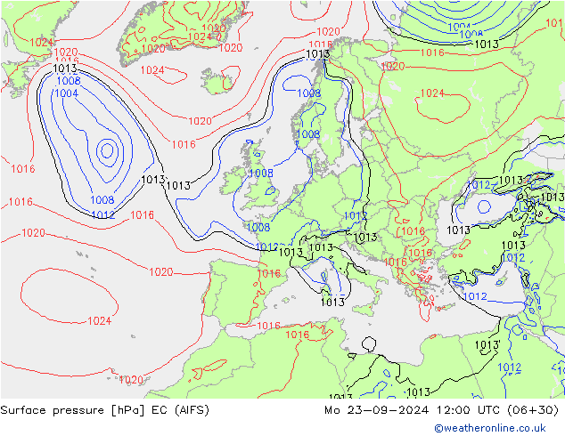 Surface pressure EC (AIFS) Mo 23.09.2024 12 UTC