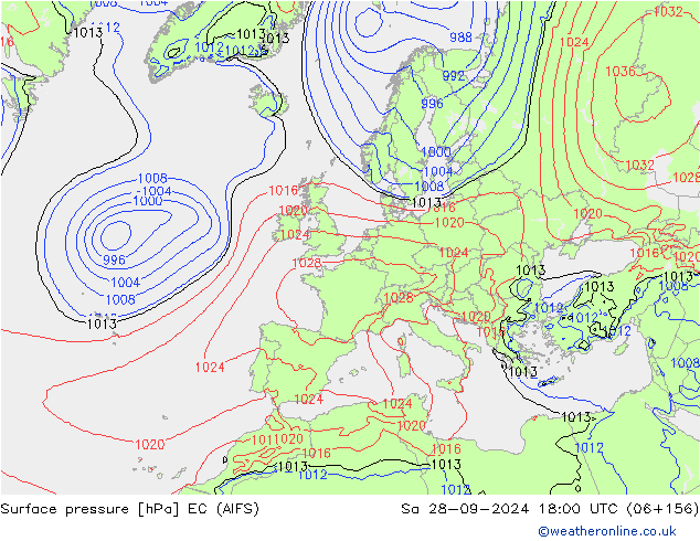 Surface pressure EC (AIFS) Sa 28.09.2024 18 UTC