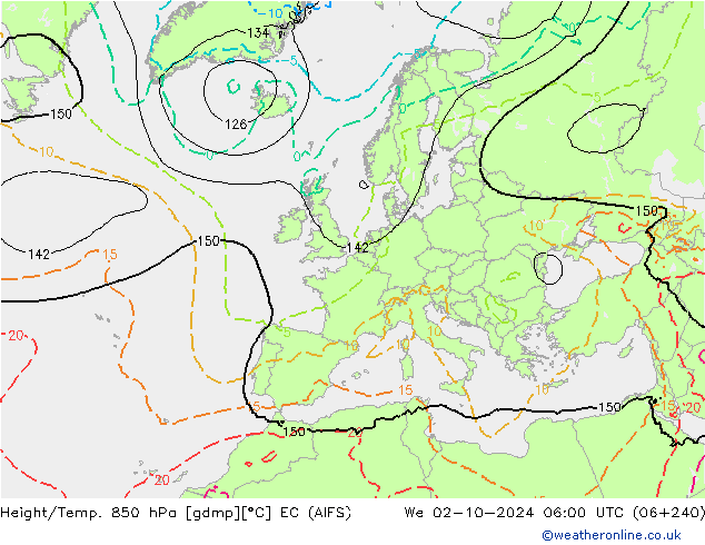 Height/Temp. 850 hPa EC (AIFS) We 02.10.2024 06 UTC