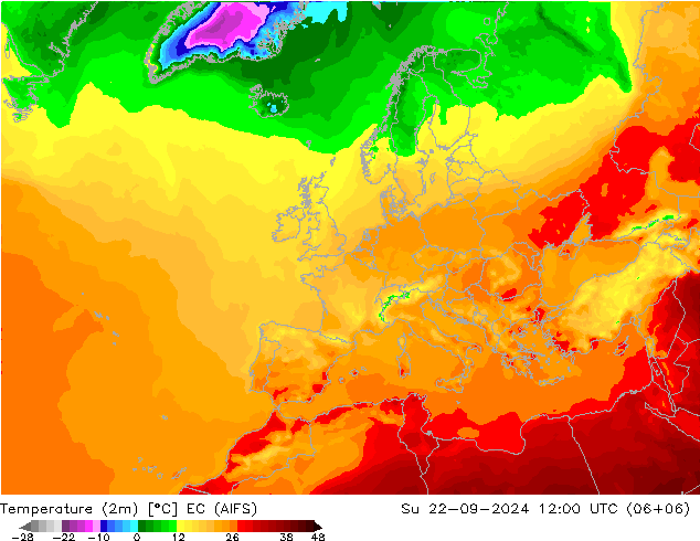 Temperaturkarte (2m) EC (AIFS) So 22.09.2024 12 UTC