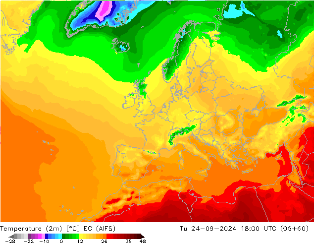 Temperatura (2m) EC (AIFS) Ter 24.09.2024 18 UTC