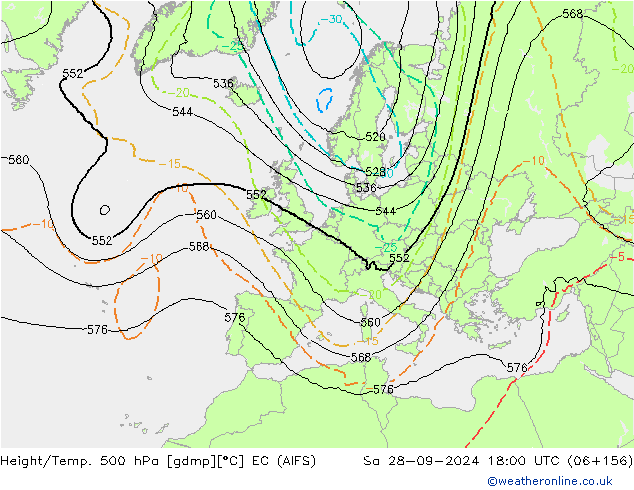 Height/Temp. 500 hPa EC (AIFS)  28.09.2024 18 UTC