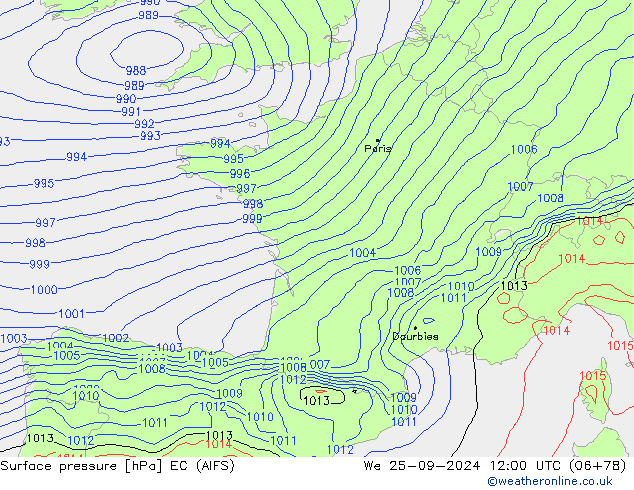 Surface pressure EC (AIFS) We 25.09.2024 12 UTC