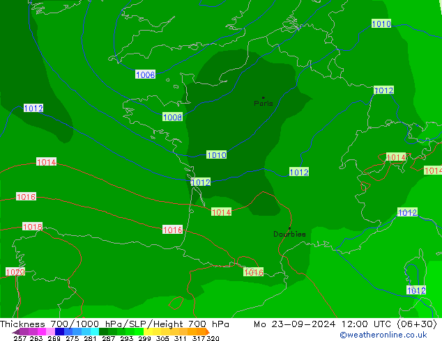 Thck 700-1000 hPa EC (AIFS) Po 23.09.2024 12 UTC