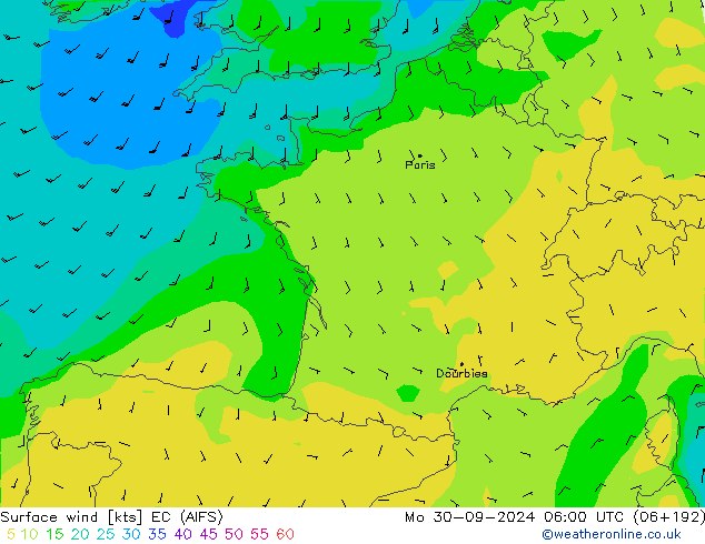 ветер 10 m EC (AIFS) пн 30.09.2024 06 UTC