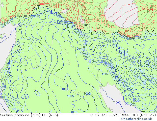 Atmosférický tlak EC (AIFS) Pá 27.09.2024 18 UTC