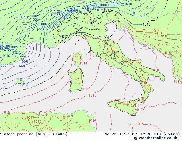 Atmosférický tlak EC (AIFS) St 25.09.2024 18 UTC