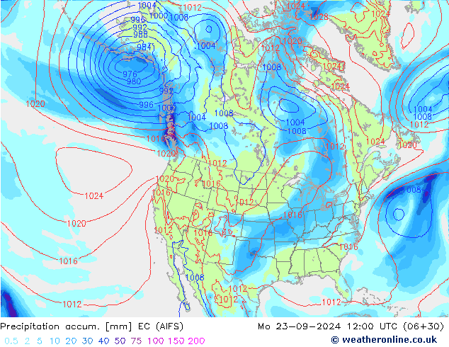 Precipitation accum. EC (AIFS) Po 23.09.2024 12 UTC