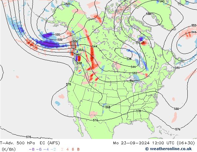 T-Adv. 500 hPa EC (AIFS) Mo 23.09.2024 12 UTC