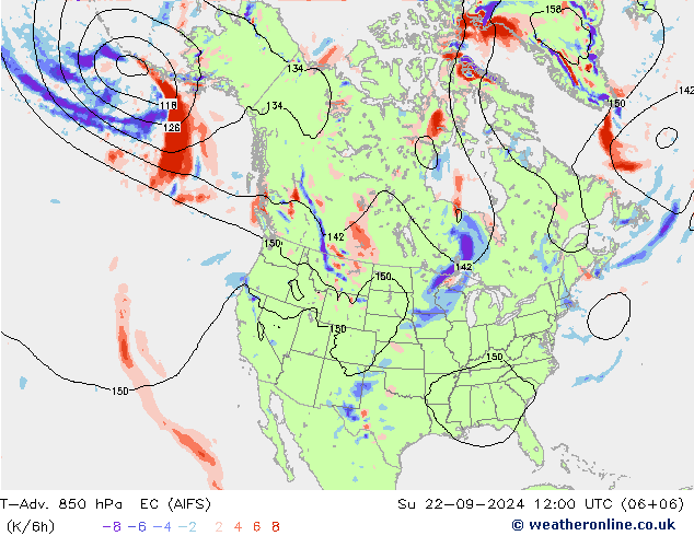 T-Adv. 850 hPa EC (AIFS) 星期日 22.09.2024 12 UTC