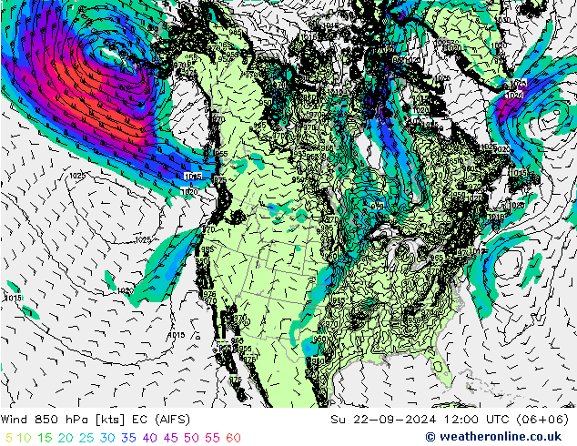 风 850 hPa EC (AIFS) 星期日 22.09.2024 12 UTC