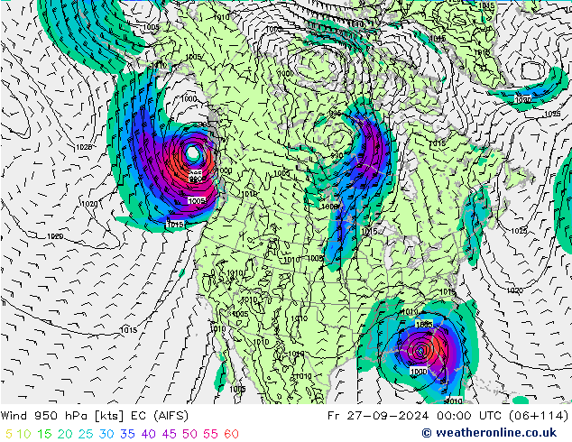 Wind 950 hPa EC (AIFS) Fr 27.09.2024 00 UTC