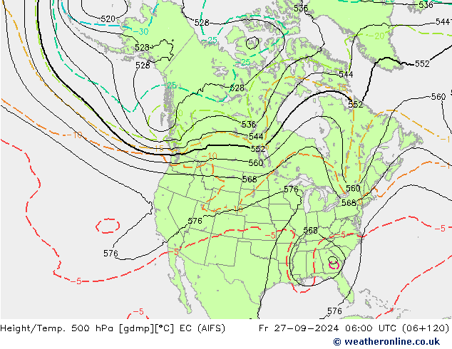 Height/Temp. 500 hPa EC (AIFS) Fr 27.09.2024 06 UTC