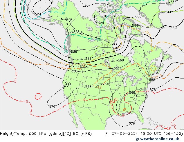 Height/Temp. 500 hPa EC (AIFS) Fr 27.09.2024 18 UTC