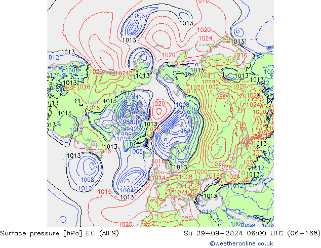 Atmosférický tlak EC (AIFS) Ne 29.09.2024 06 UTC