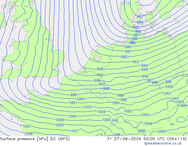 Pressione al suolo EC (AIFS) ven 27.09.2024 00 UTC