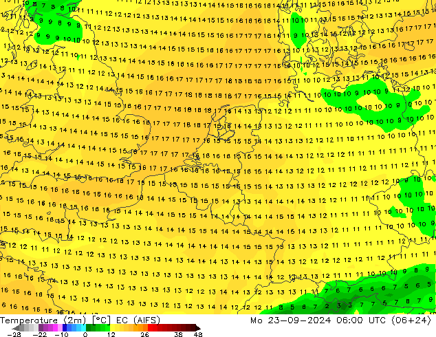 Temperaturkarte (2m) EC (AIFS) Mo 23.09.2024 06 UTC