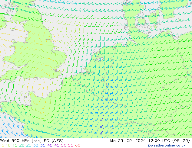 Wind 500 hPa EC (AIFS) ma 23.09.2024 12 UTC