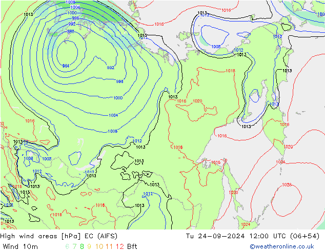 High wind areas EC (AIFS) Tu 24.09.2024 12 UTC