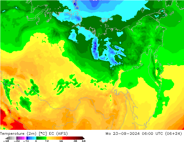 Temperature (2m) EC (AIFS) Mo 23.09.2024 06 UTC