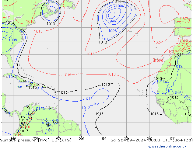 приземное давление EC (AIFS) сб 28.09.2024 00 UTC