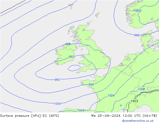 Pressione al suolo EC (AIFS) mer 25.09.2024 12 UTC