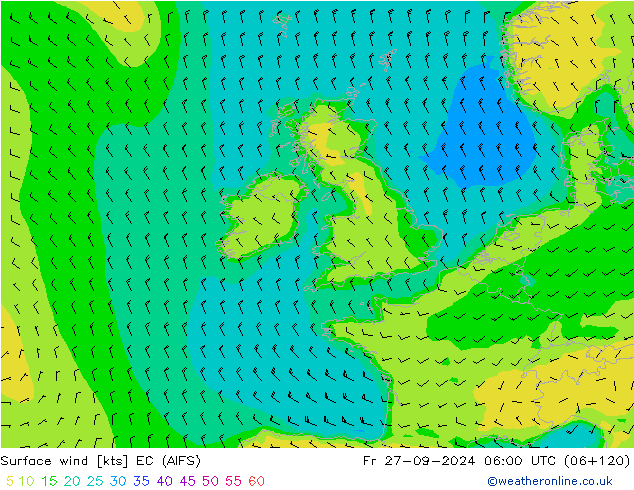 Wind 10 m EC (AIFS) vr 27.09.2024 06 UTC