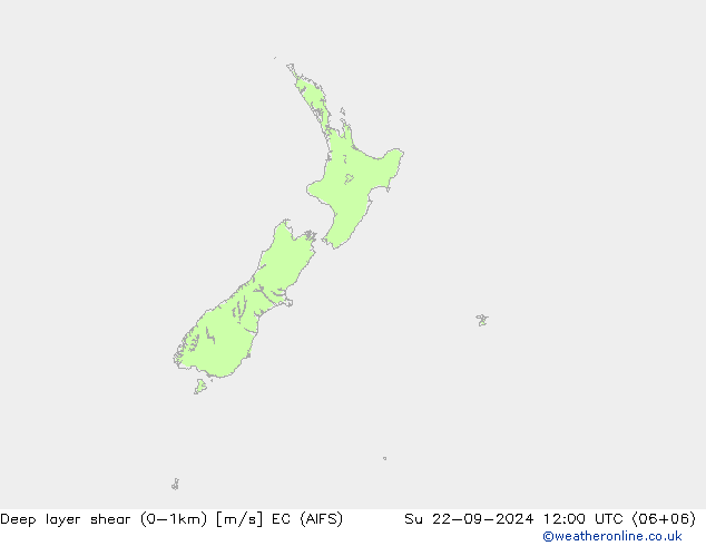 Deep layer shear (0-1km) EC (AIFS) zo 22.09.2024 12 UTC