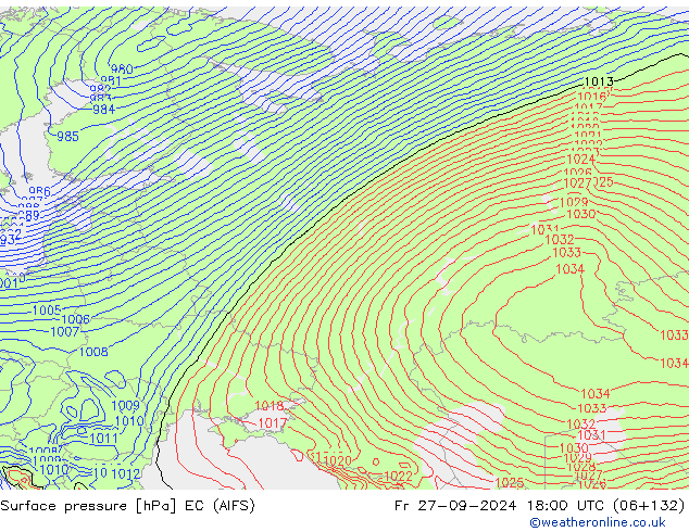 Presión superficial EC (AIFS) vie 27.09.2024 18 UTC