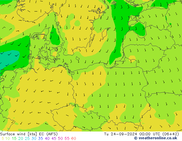 Surface wind EC (AIFS) Tu 24.09.2024 00 UTC