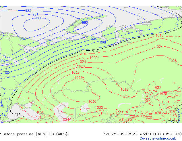 приземное давление EC (AIFS) сб 28.09.2024 06 UTC