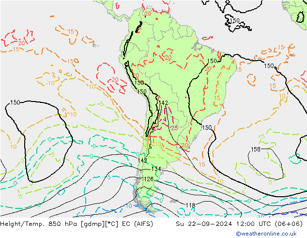 Hoogte/Temp. 850 hPa EC (AIFS) zo 22.09.2024 12 UTC