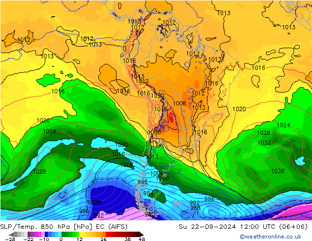 SLP/Temp. 850 hPa EC (AIFS) nie. 22.09.2024 12 UTC