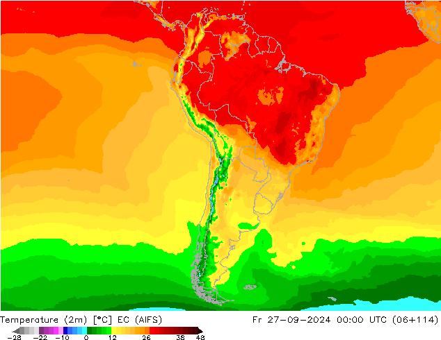 Temperatura (2m) EC (AIFS) ven 27.09.2024 00 UTC