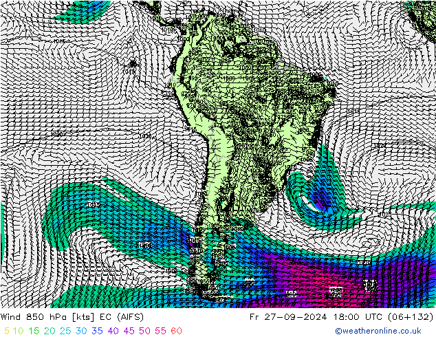 Wind 850 hPa EC (AIFS) Fr 27.09.2024 18 UTC