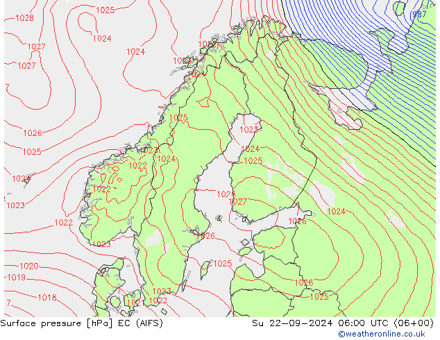 Surface pressure EC (AIFS) Su 22.09.2024 06 UTC